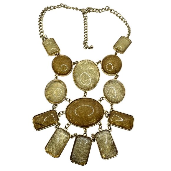 Vintage Boho Statement Bib Necklace Acrylic Chunky Bead Brown Cream Earthy Inspo - Picture 3 of 5